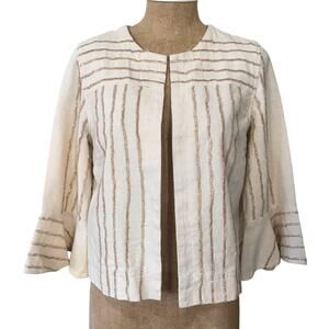 Leo & Sage Ruffle Sleeve Jacket Cream Gold Stripe Bolero Size Small EUC Revolve